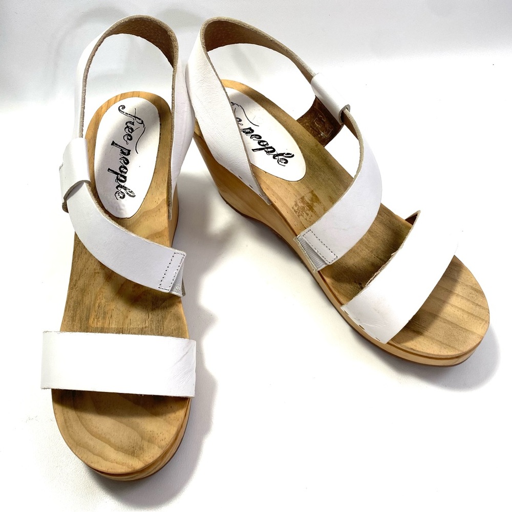 Free People Wedge Platform Sandals 9 - 9.5 / 40 White Strappy Slip On Bohemian